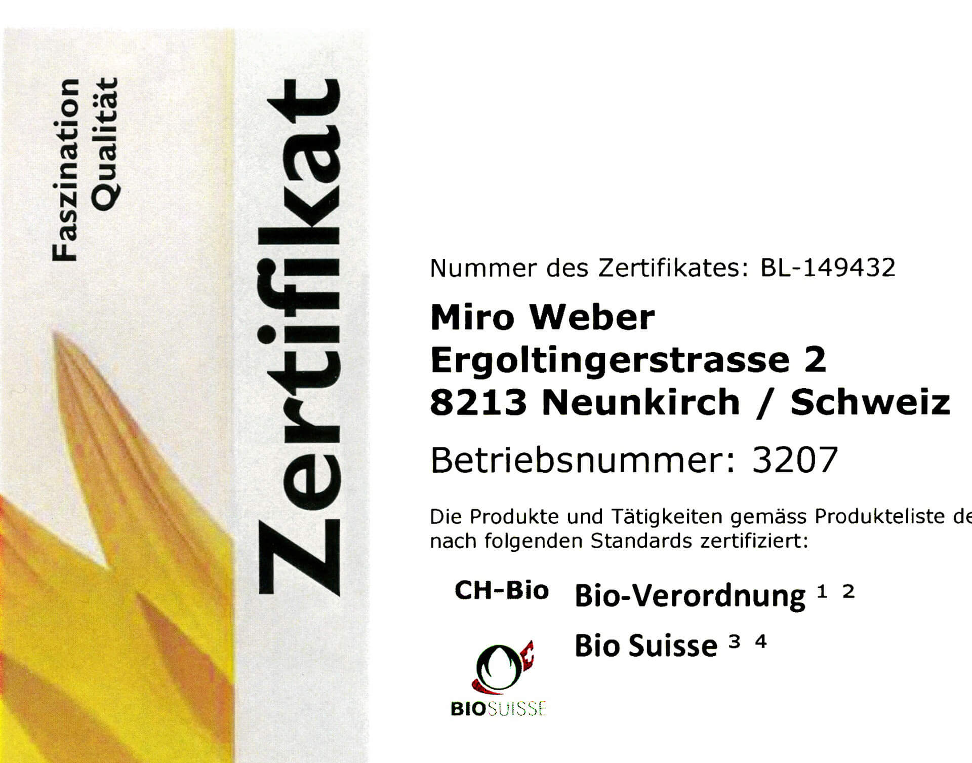 Zertifikat Bio Suisse